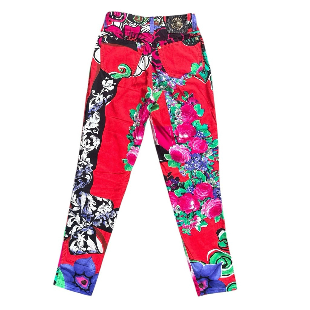 Versace Jeans Couture Vintage Abstract Floral Print Jeans Multicolor Size 28 42 - Picture 5 of 9